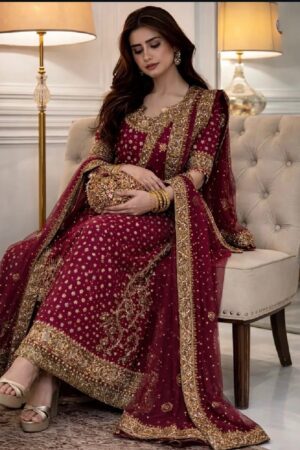 Luxury Hand Embroidered Bridal Ensemble – 3 Piece