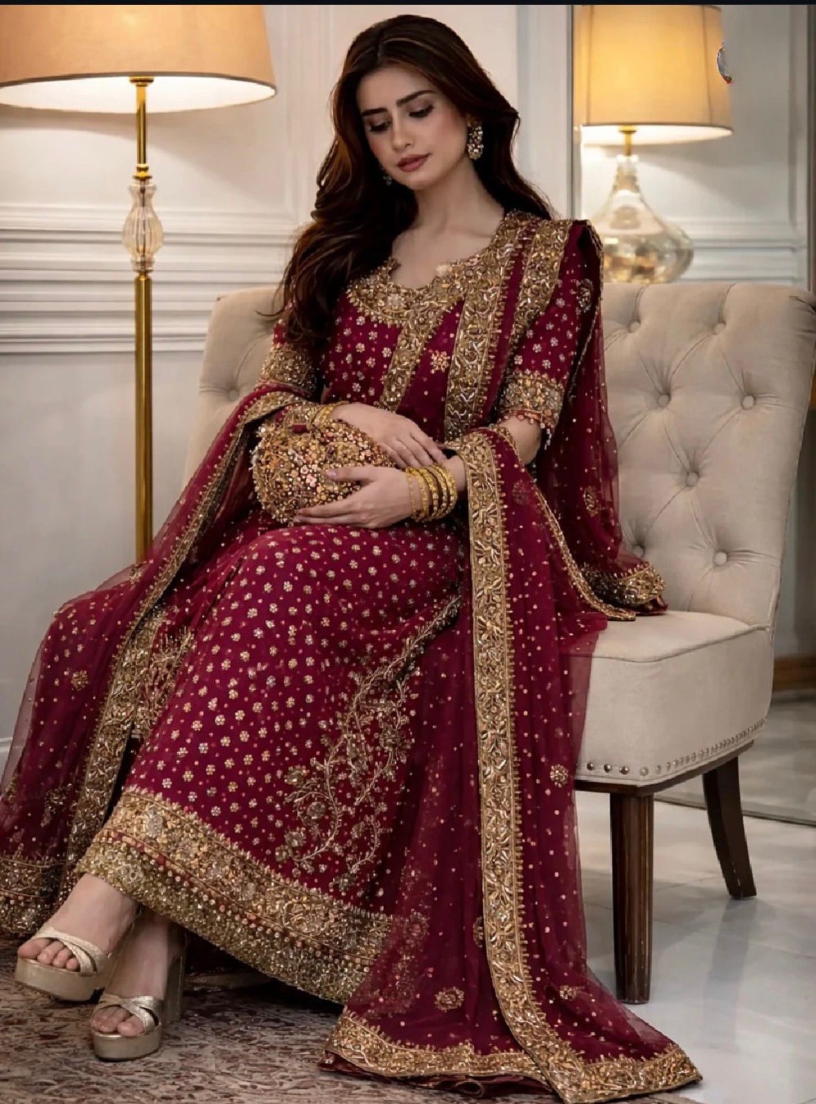 Luxury Hand Embroidered Bridal Ensemble – 3 Piece