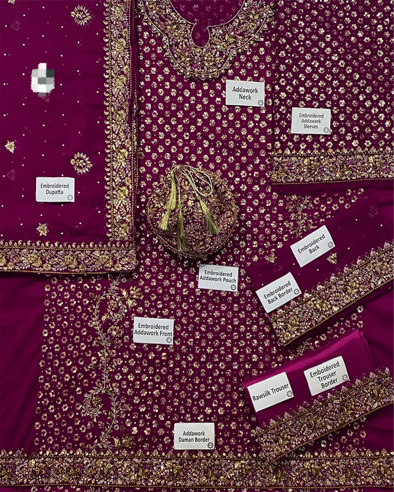 Luxury Hand Embroidered Bridal Ensemble – 3 Piece - Image 2